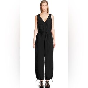 Madden NYC Parachute Jumpsuit Small‎ (3-5) Black Adjust Ankles Utility Chic NWT